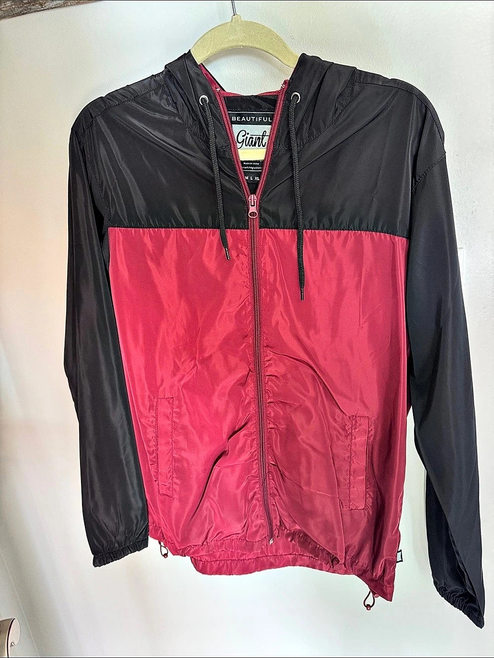 Color Block Windbreaker in Black & Maroon Like New